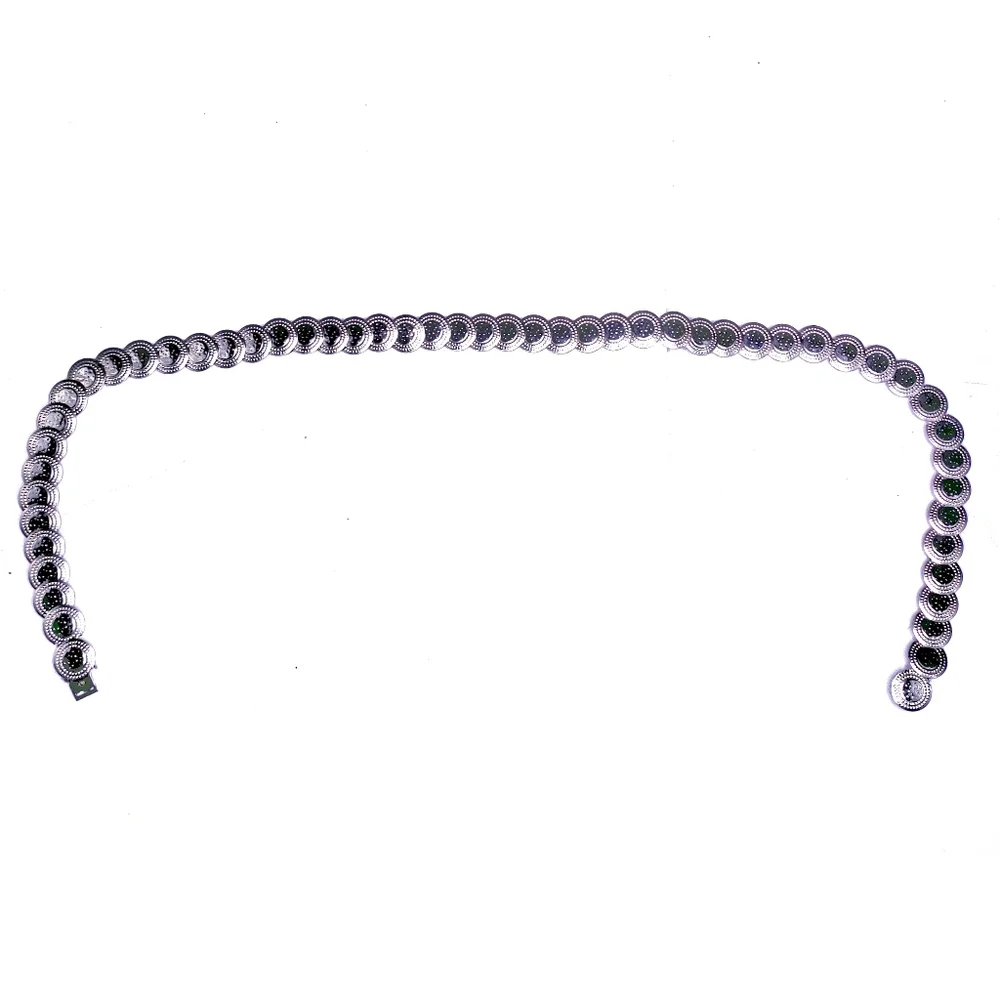 Vintage Medallion Coin Link Elastic Statement Belt In Silver Tone